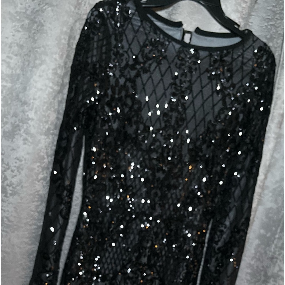 Black and grey sequence dress long